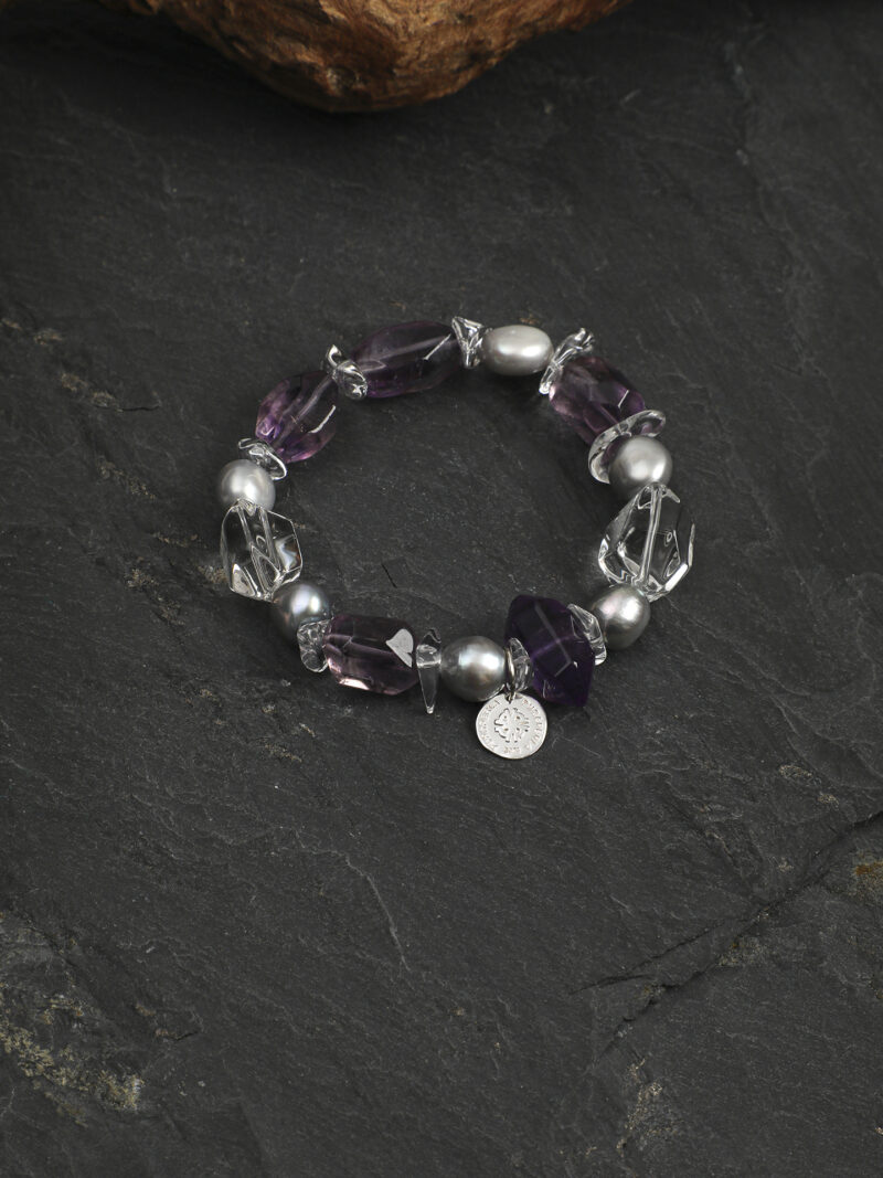 Original detail view of Clear Quartz, Amethyst & Cultured Pearl Bracelet