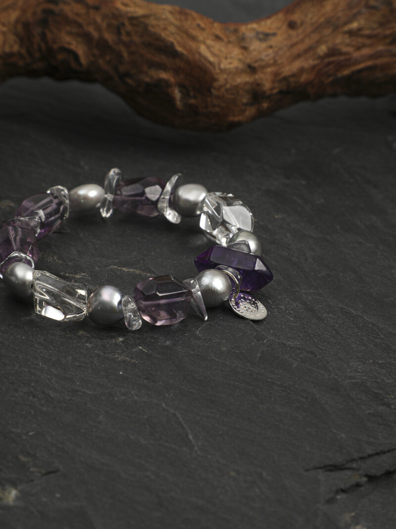 Original detail view of Clear Quartz, Amethyst & Cultured Pearl Bracelet