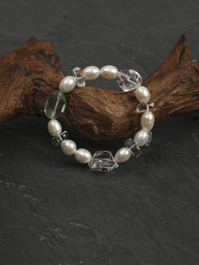 Original detail view of Clear Quartz, Fluorite & Cultured Pearl Bracelet