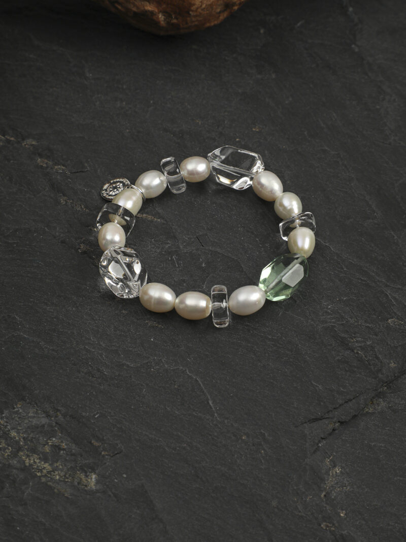 Original detail view of Clear Quartz, Fluorite & Cultured Pearl Bracelet