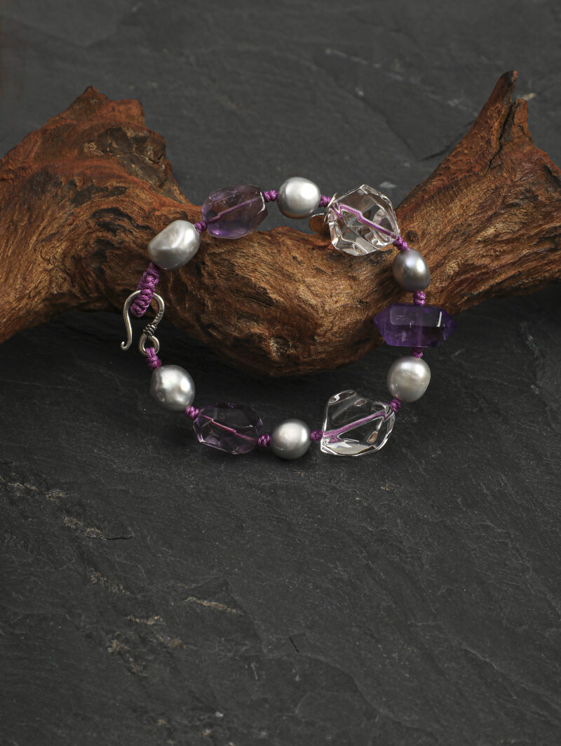 Original detail view of Clear Quartz, Amethyst & Cultured Pearl Bracelet