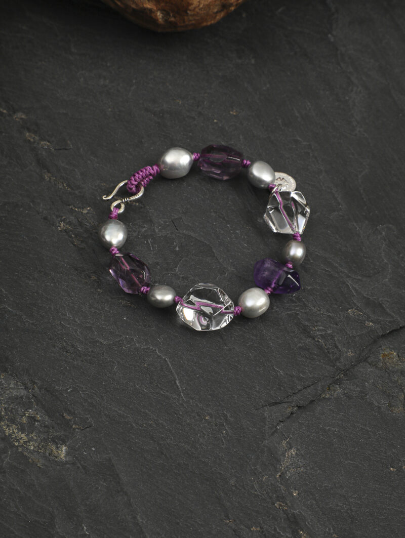 Original detail view of Clear Quartz, Amethyst & Cultured Pearl Bracelet