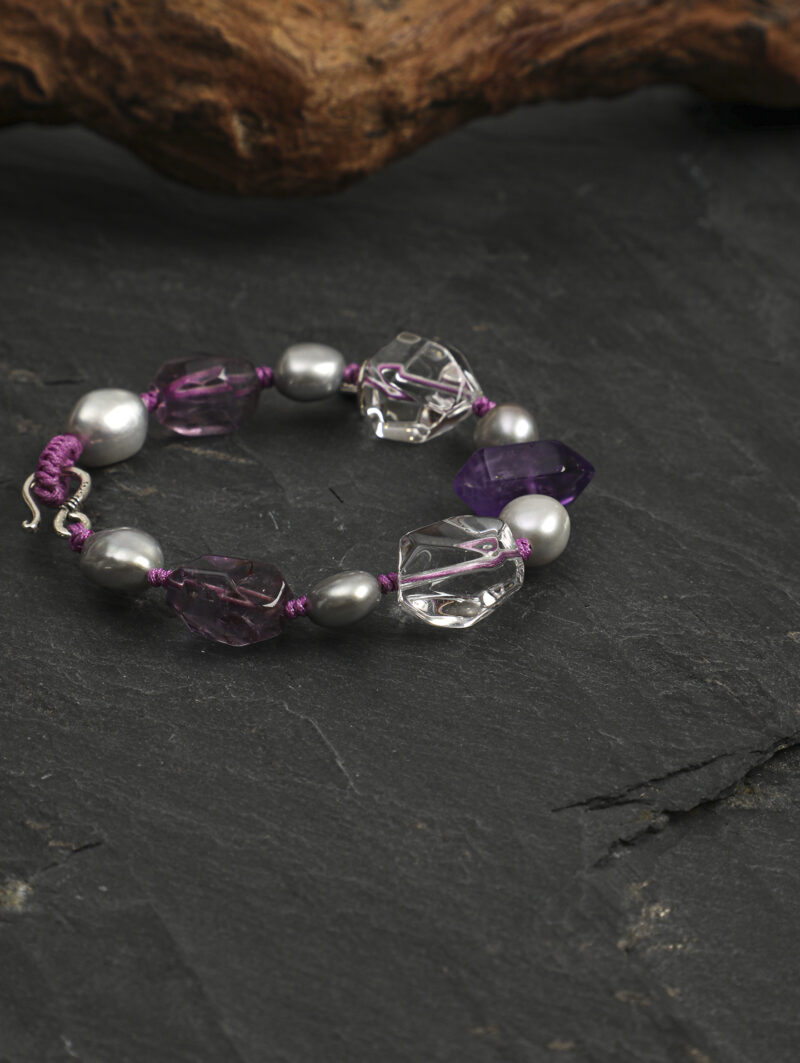 Original detail view of Clear Quartz, Amethyst & Cultured Pearl Bracelet