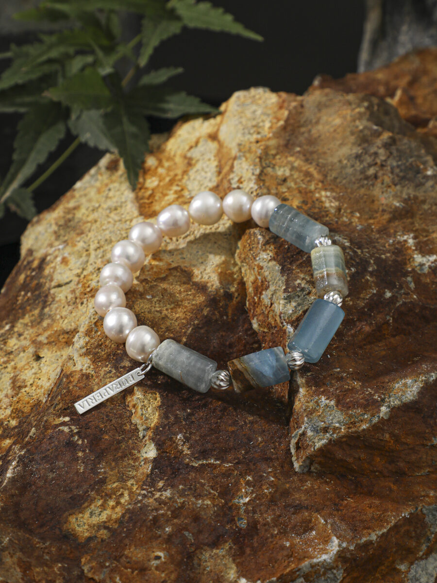 Original detail view of Blue Stone & Pearl Bracelet