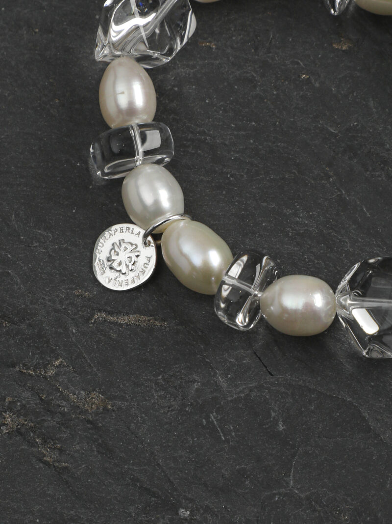 Original detail view of Clear Quartz, Fluorite & Cultured Pearl Bracelet