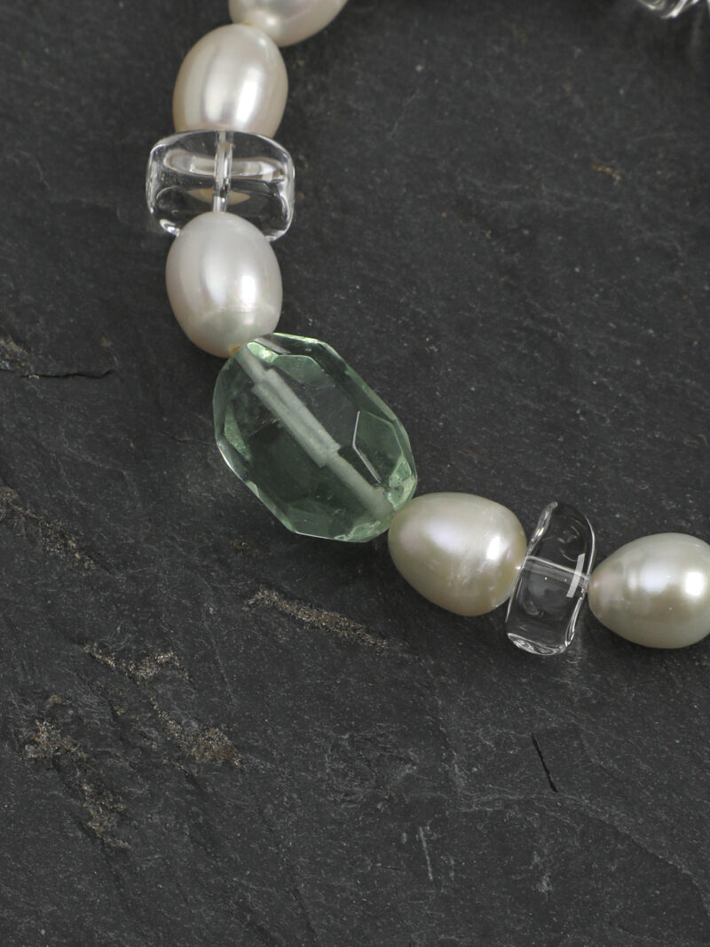 Original detail view of Clear Quartz, Fluorite & Cultured Pearl Bracelet