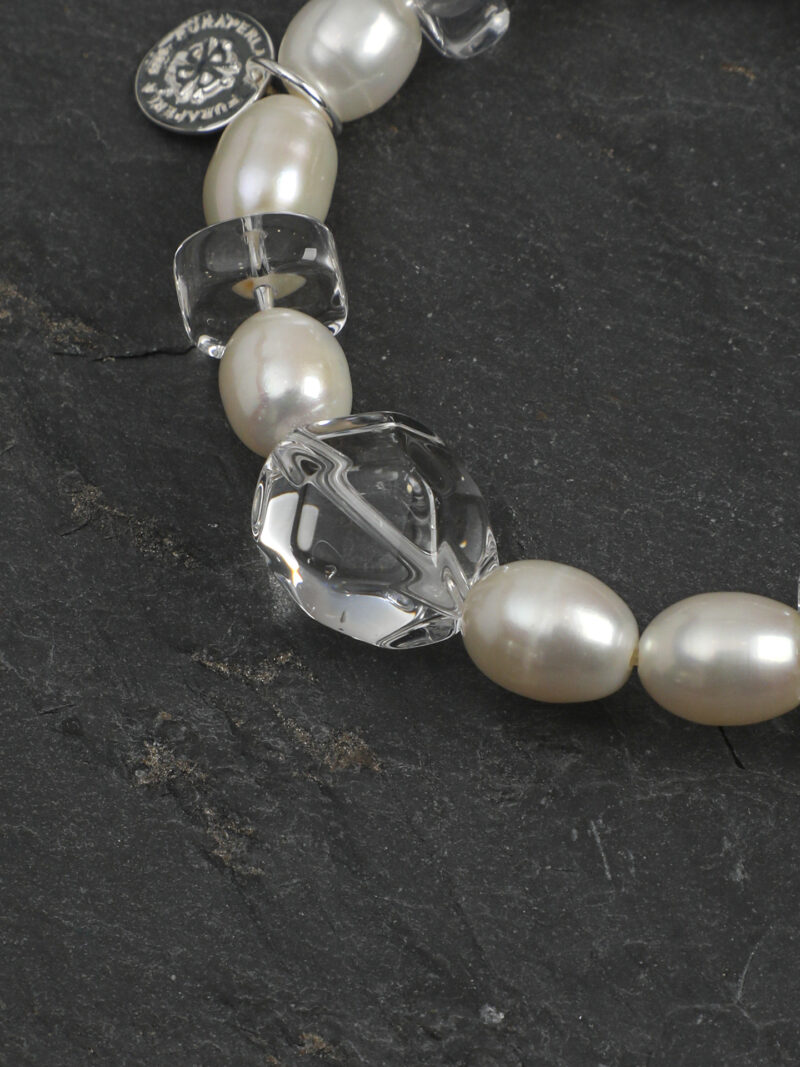 Original detail view of Clear Quartz, Fluorite & Cultured Pearl Bracelet