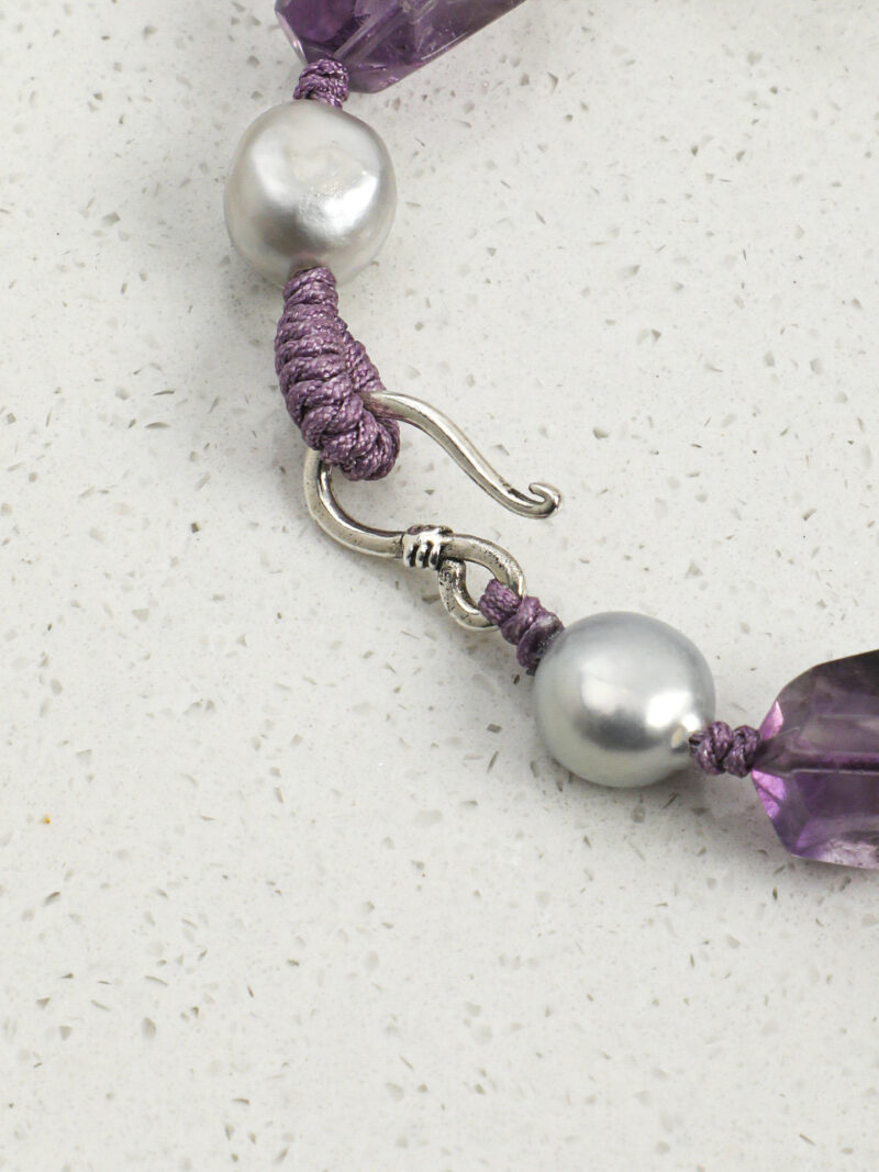Original detail view of Clear Quartz, Amethyst & Cultured Pearl Bracelet