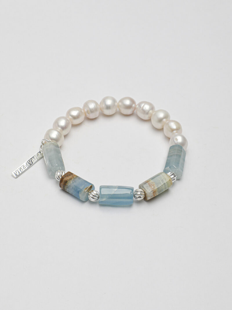 Aura & Qi detail 1J7A2055 Original detail view of Blue Stone & Cultured Pearl Bracelet
