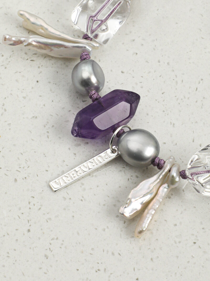 Original detail view of Clear Quartz, Amethyst & Cultured Pearl Bracelet