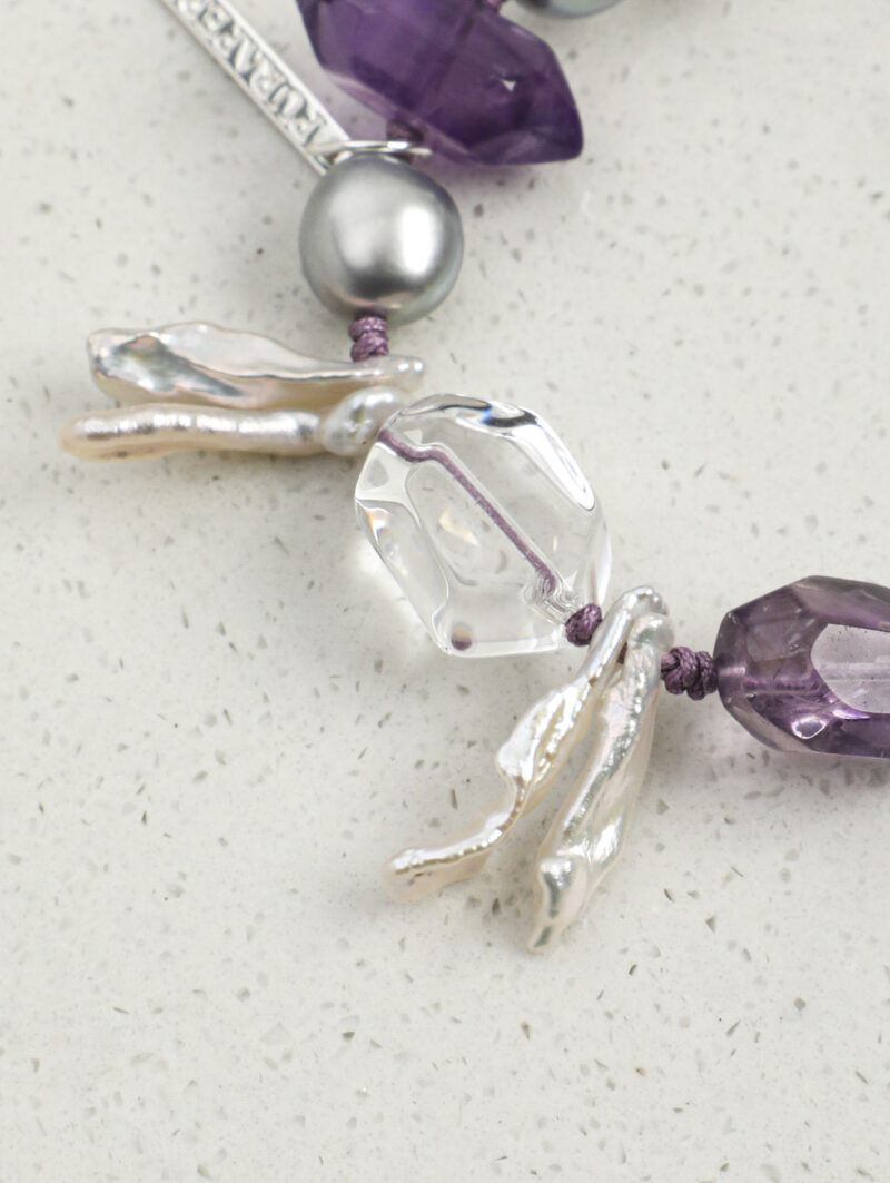 Original detail view of Clear Quartz, Amethyst & Cultured Pearl Bracelet