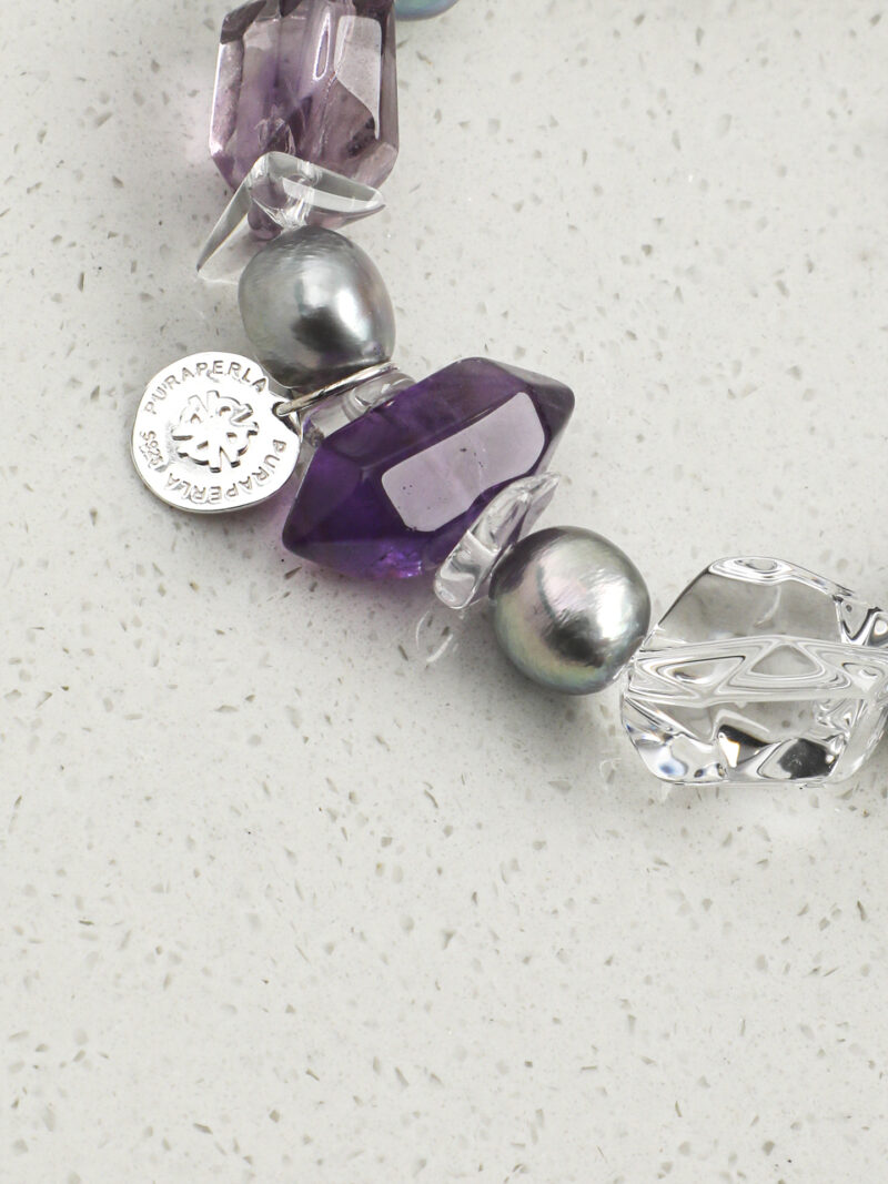 Original detail view of Clear Quartz, Amethyst & Cultured Pearl Bracelet