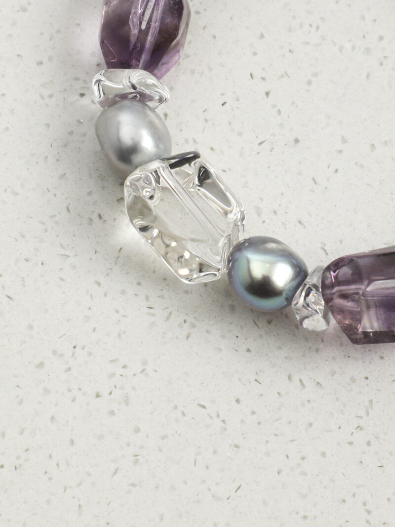 Original detail view of Clear Quartz, Amethyst & Cultured Pearl Bracelet