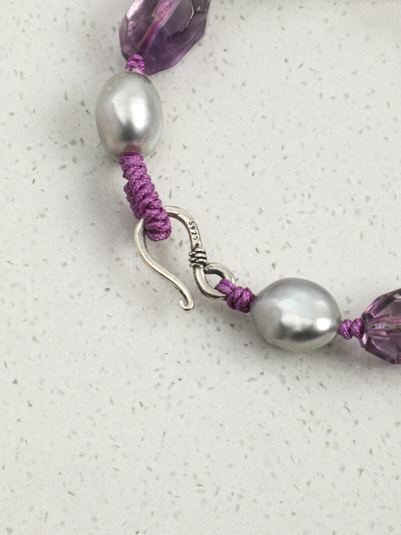Original detail view of Clear Quartz, Amethyst & Cultured Pearl Bracelet