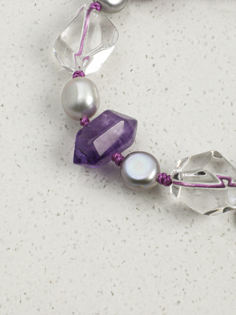 Original detail view of Clear Quartz, Amethyst & Cultured Pearl Bracelet