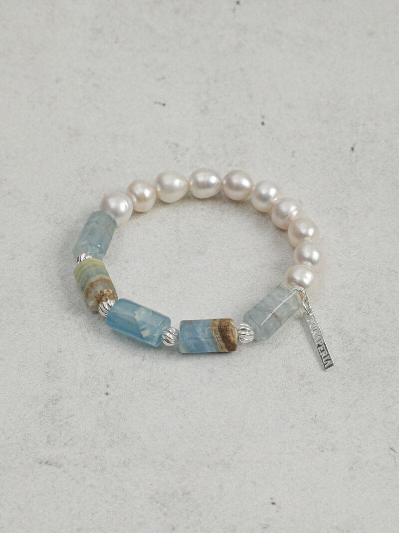 Aura & Qi detail 1J7A2078 Original detail view of Blue Stone & Cultured Pearl Bracelet