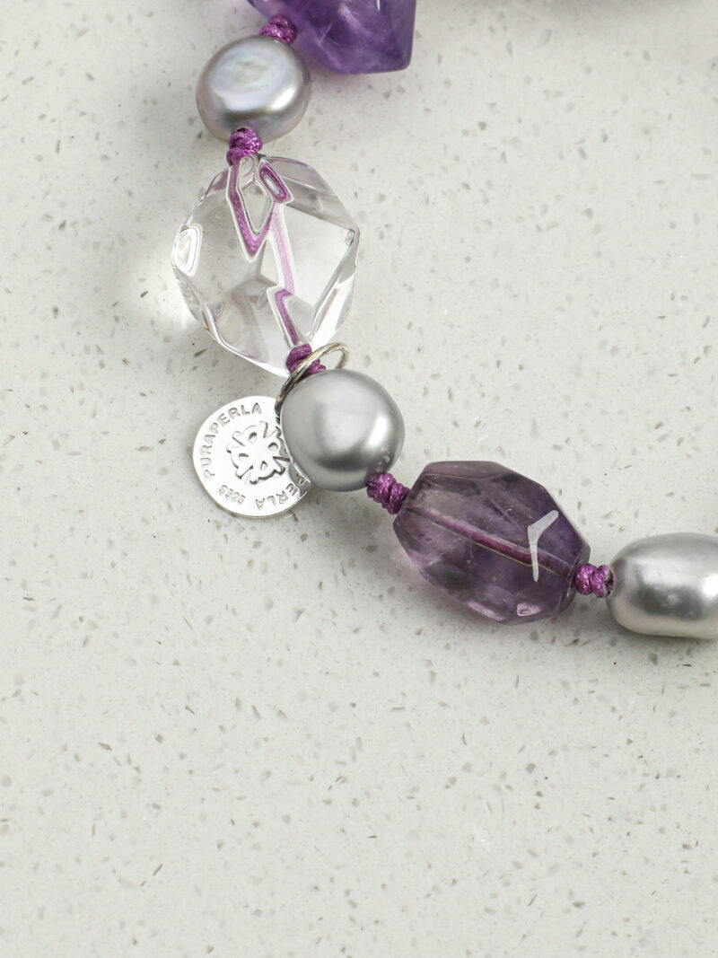 Original detail view of Clear Quartz, Amethyst & Cultured Pearl Bracelet