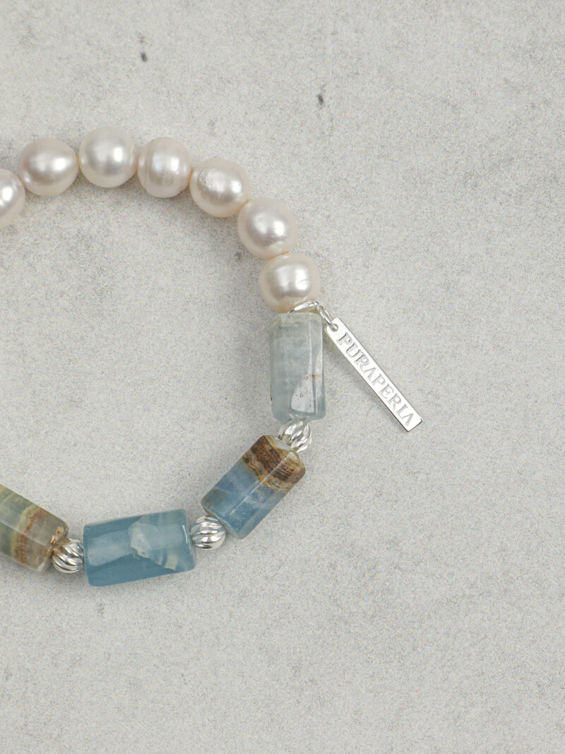 Aura & Qi detail 1J7A2085 Original detail view of Blue Stone & Cultured Pearl Bracelet