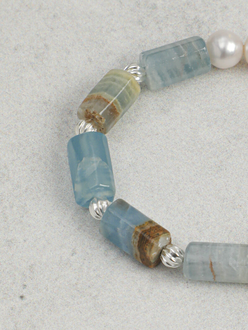 Aura & Qi detail 1J7A2095 Original detail view of Blue Stone & Cultured Pearl Bracelet