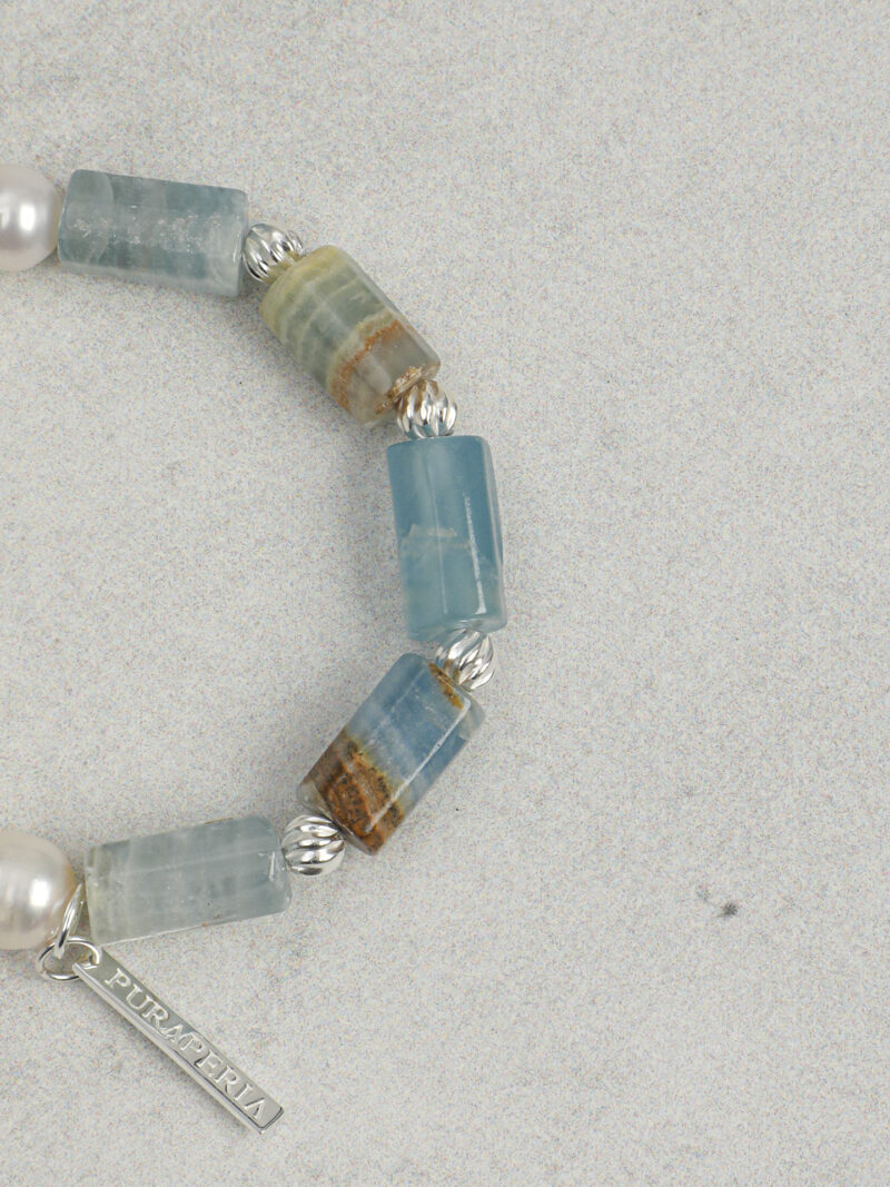 Aura & Qi detail 1J7A2098 Original detail view of Blue Stone & Cultured Pearl Bracelet