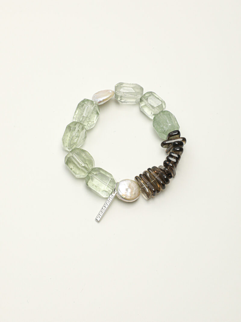 Original detail view of Smoky Quartz, Green Crystal & Cultured Pearl Bracelet