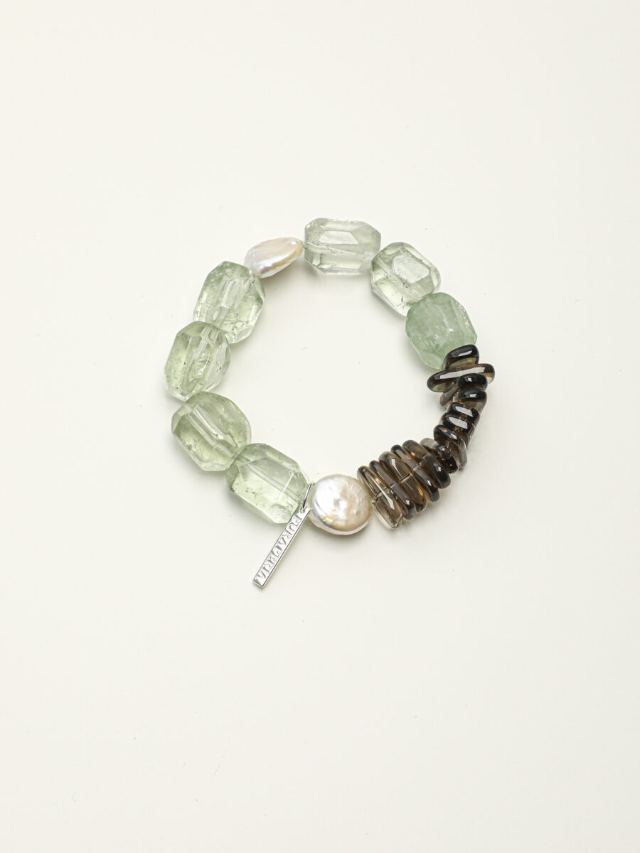 Original detail view of Smoky Quartz, Green Crystal & Pearl Bracelet
