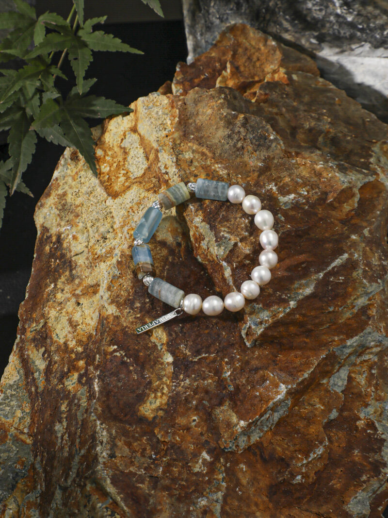 Aura & Qi detail 1J7A2216 Original detail view of Blue Stone & Cultured Pearl Bracelet