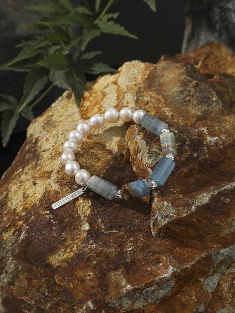 Aura & Qi detail 1J7A2221 Original detail view of Blue Stone & Cultured Pearl Bracelet