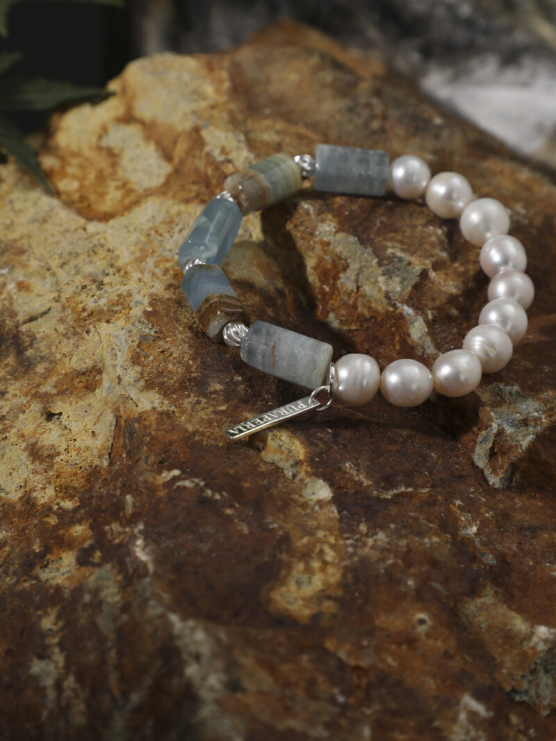 Aura & Qi detail 1J7A2228 Original detail view of Blue Stone & Cultured Pearl Bracelet