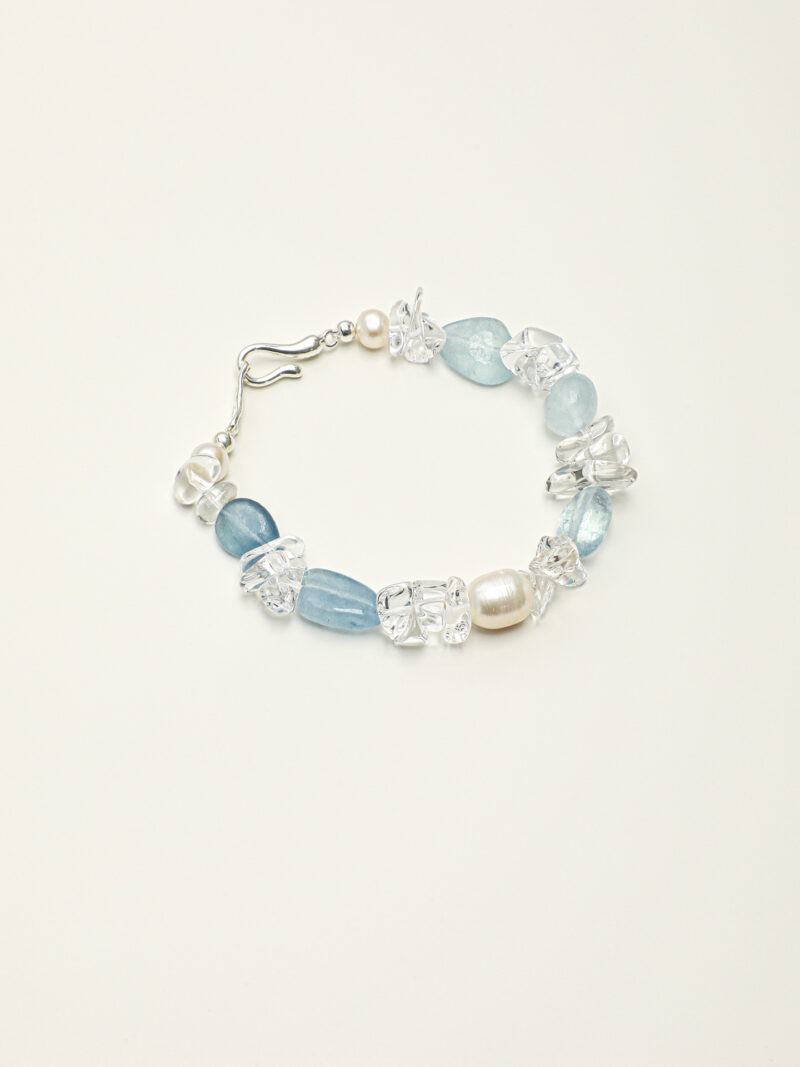 Original detail view of Clear Quartz, Aquamarine & Cultured Pearl Bracelet