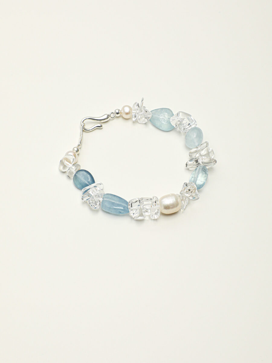 Original detail view of Clear Quartz, Aquamarine & Pearl Bracelet