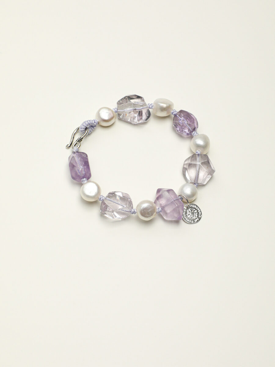 Original detail view of Clear Quartz, Amethyst & Pearl Bracelet