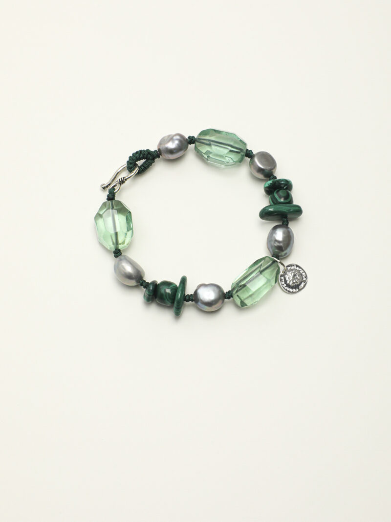 Aura & Qi detail 1J7A2288 Original detail view of Malachite, Fluorite & Cultured Pearl Bracelet