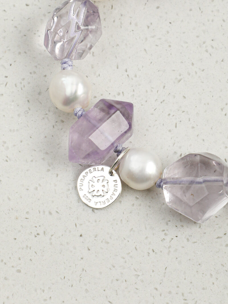Original detail view of Clear Quartz, Amethyst & Cultured Pearl Bracelet