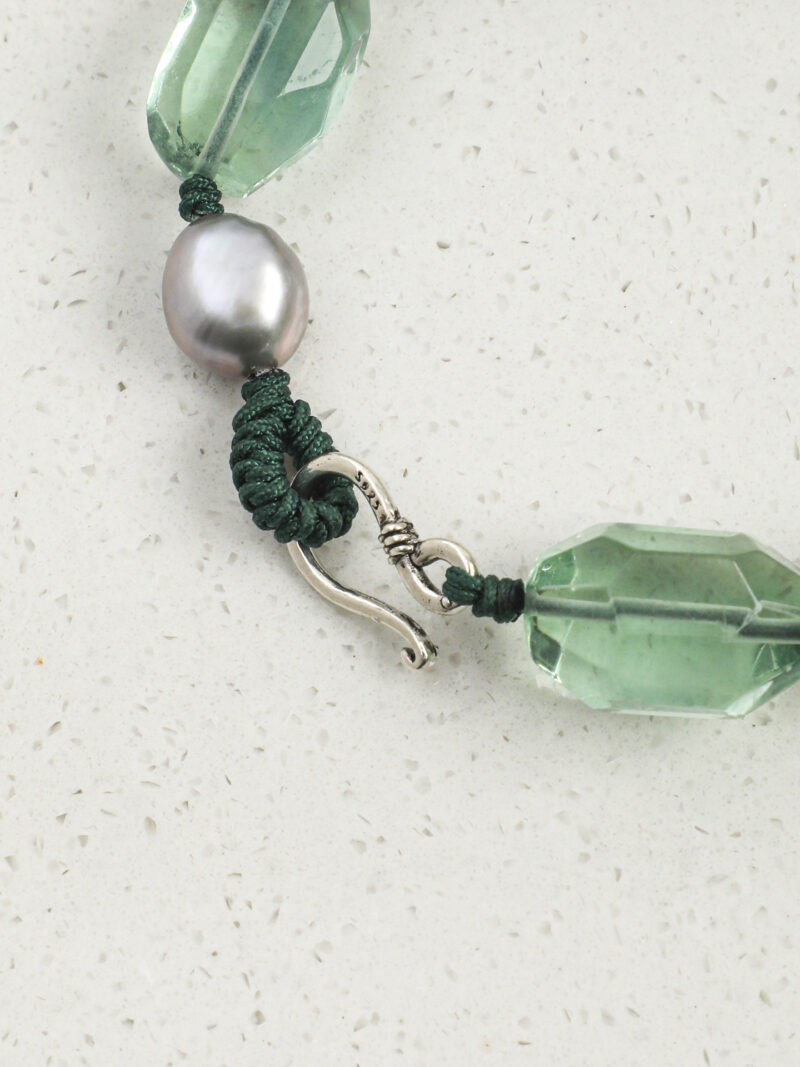 Aura & Qi detail 1J7A2315 Original detail view of Malachite, Fluorite & Cultured Pearl Bracelet