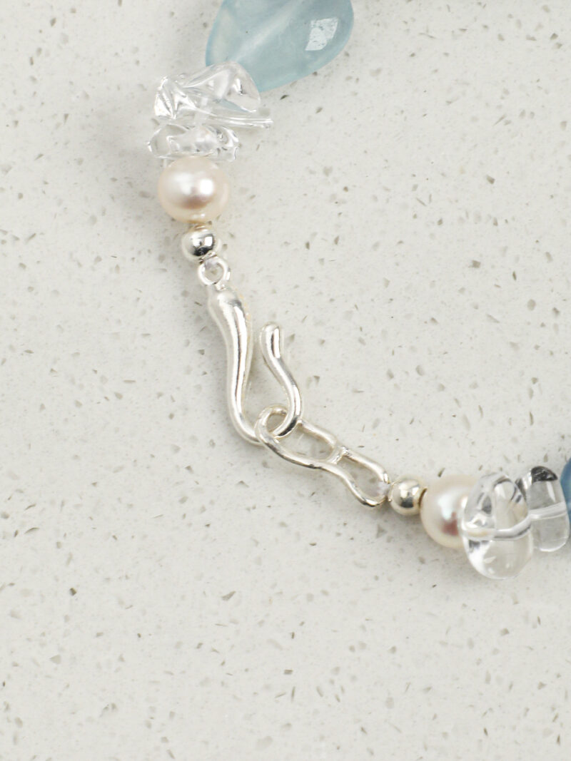 Original detail view of Clear Quartz, Aquamarine & Cultured Pearl Bracelet