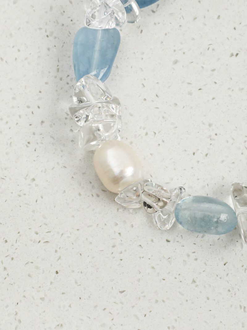 Original detail view of Clear Quartz, Aquamarine & Cultured Pearl Bracelet