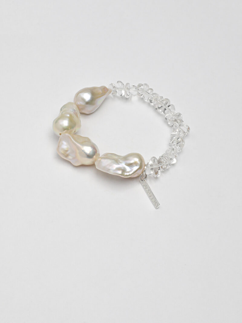 Aura & Qi detail 1J7A2326 Original detail view of Clear Quartz & Cultured Pearl Bracelet