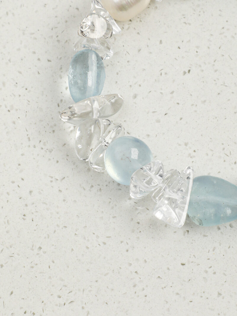 Original detail view of Clear Quartz, Aquamarine & Cultured Pearl Bracelet