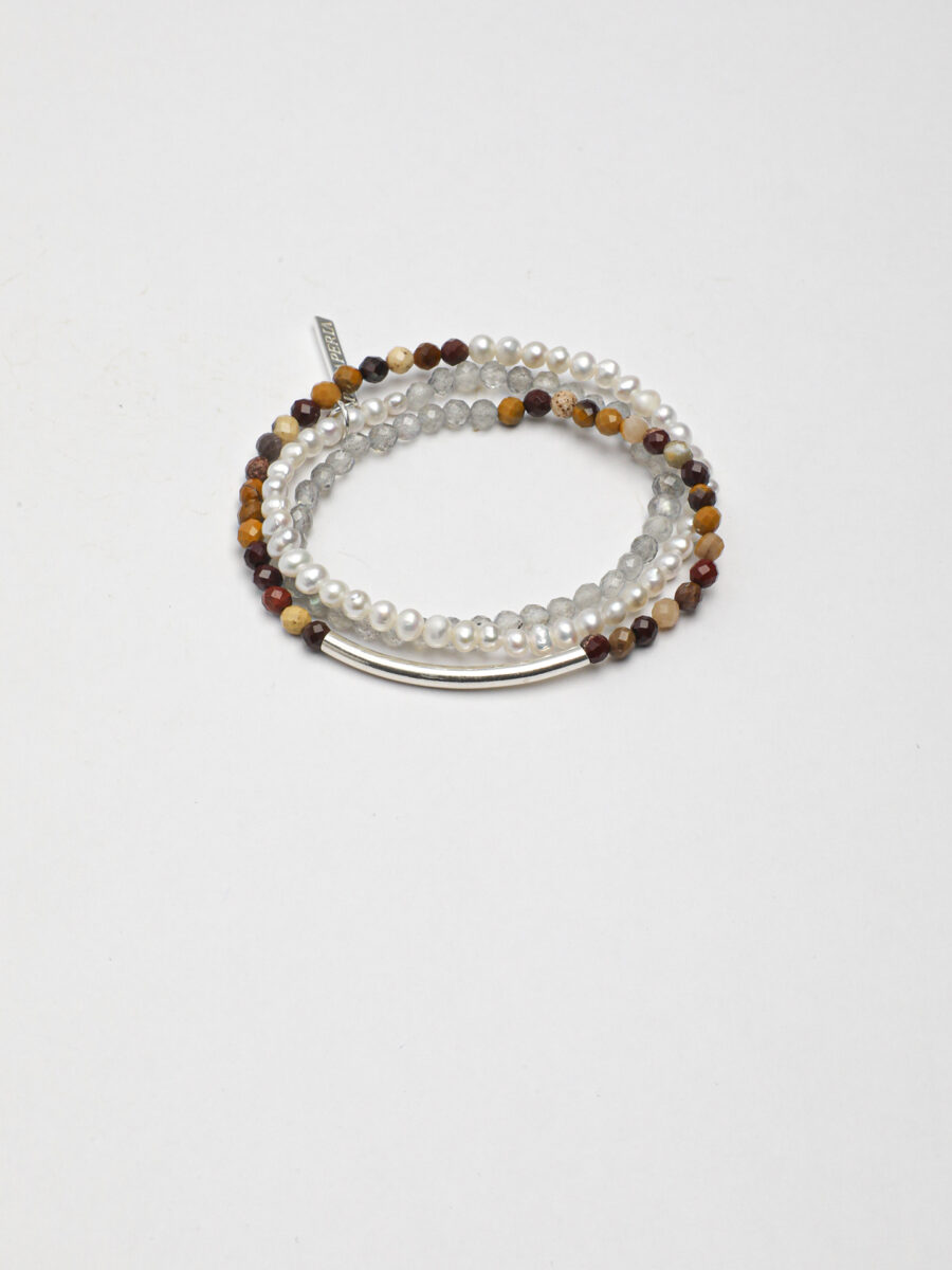 Original detail view of Triple-Strand Moonstone & Pearl Bracelet