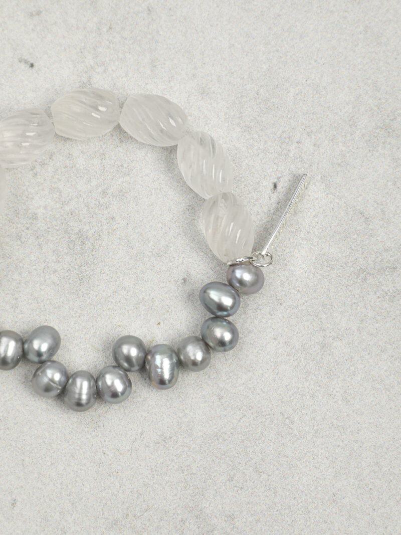 Aura & Qi detail 1J7A2359 Original detail view of Clear Quartz & Cultured Pearl Bracelet