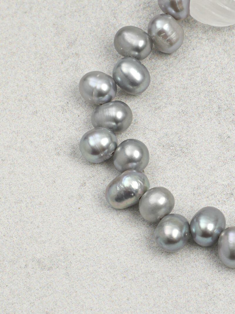 Aura & Qi detail 1J7A2374 Original detail view of Clear Quartz & Cultured Pearl Bracelet