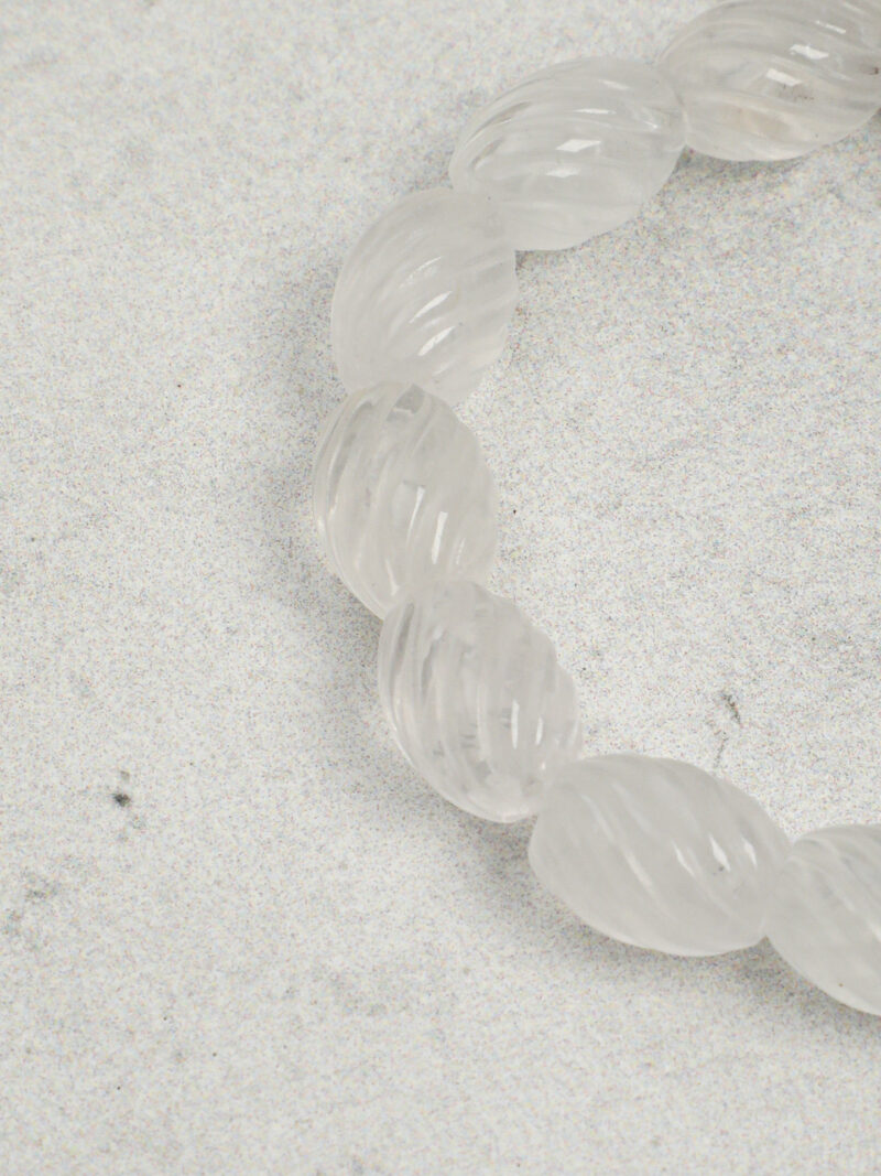 Aura & Qi detail 1J7A2379 Original detail view of Clear Quartz & Cultured Pearl Bracelet