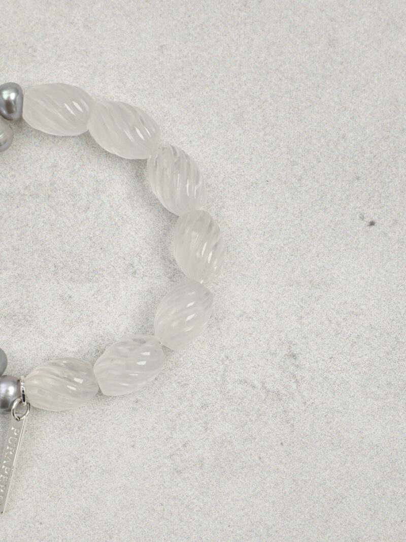 Aura & Qi detail 1J7A2380 Original detail view of Clear Quartz & Cultured Pearl Bracelet