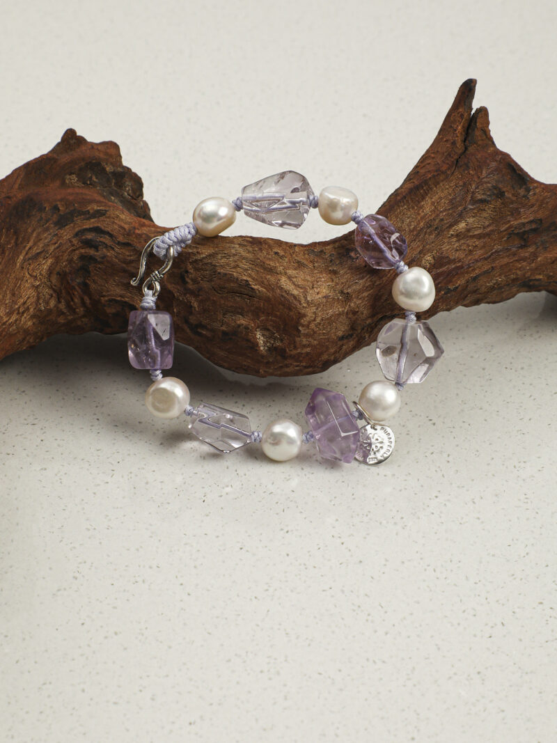 Original detail view of Clear Quartz, Amethyst & Cultured Pearl Bracelet