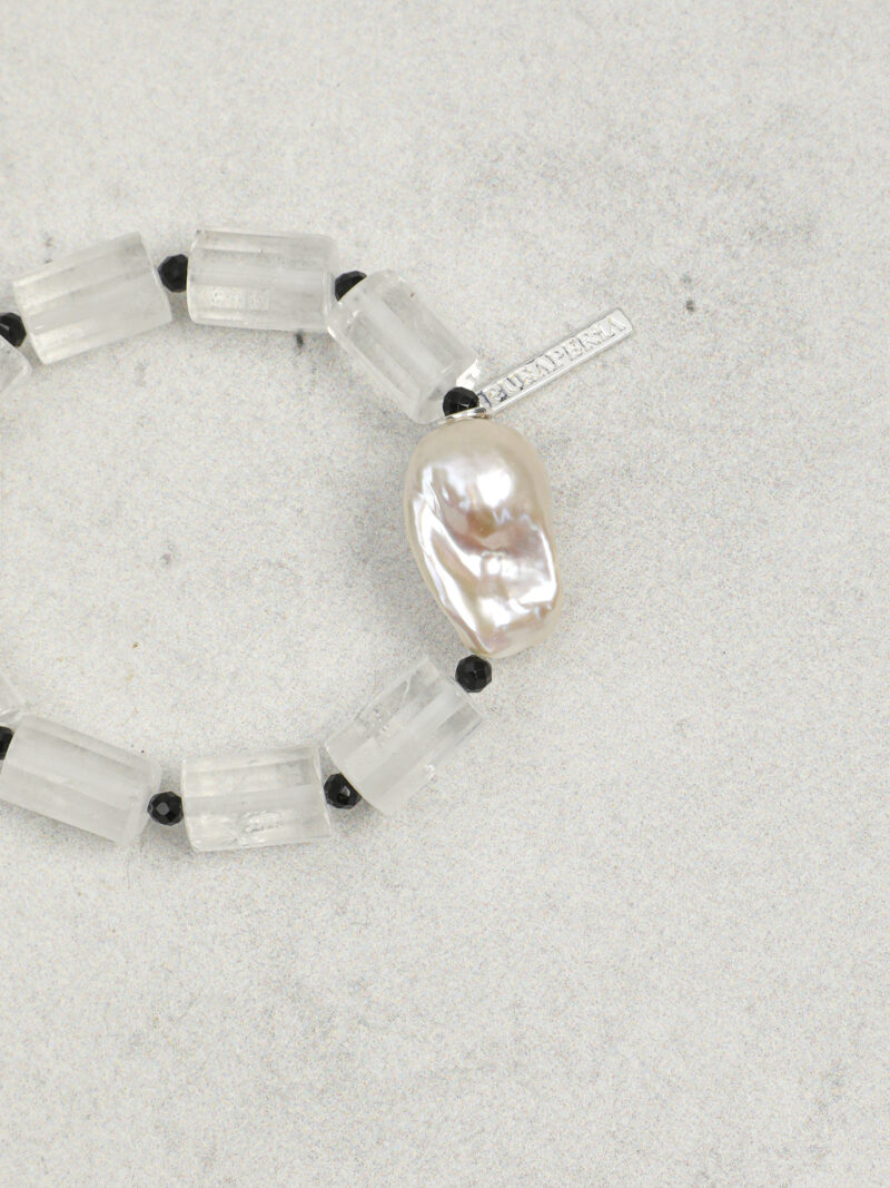 Original detail view of Clear Quartz, Tourmaline & Cultured Pearl Bracelet