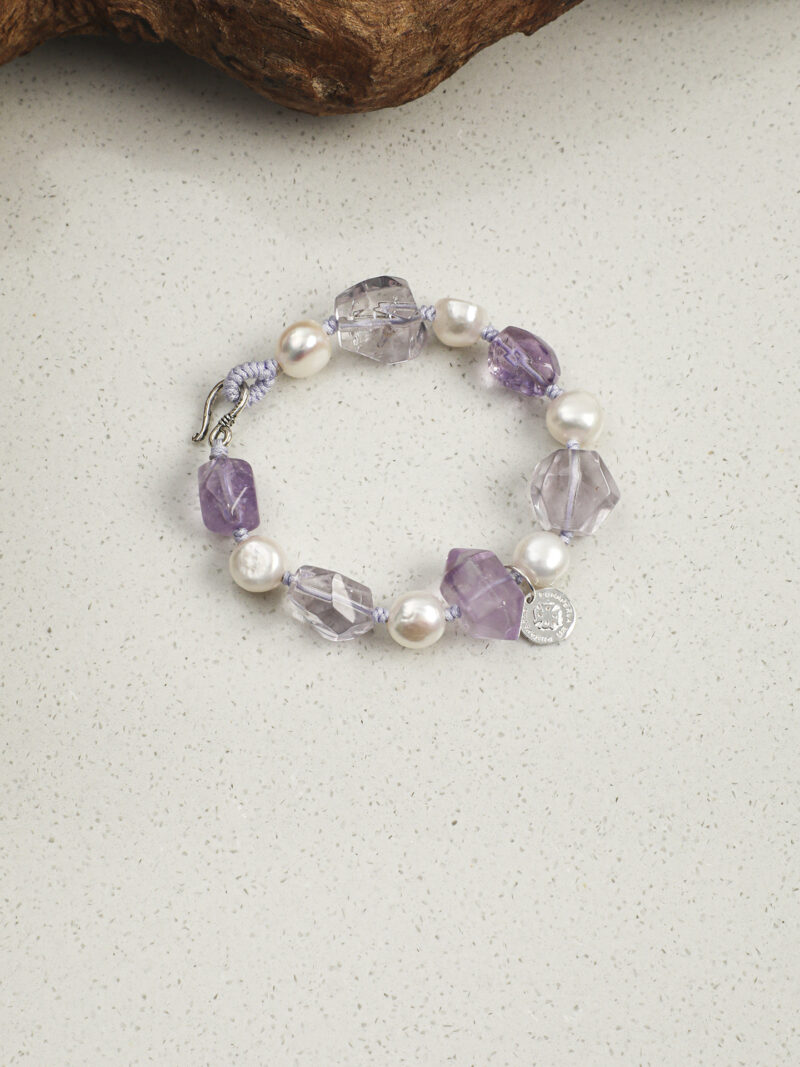 Original detail view of Clear Quartz, Amethyst & Cultured Pearl Bracelet