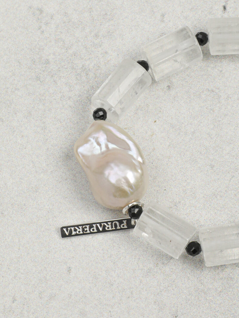 Original detail view of Clear Quartz, Tourmaline & Cultured Pearl Bracelet