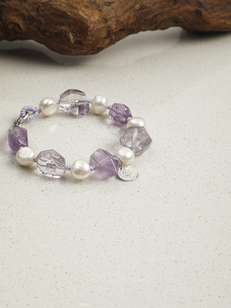 Original detail view of Clear Quartz, Amethyst & Cultured Pearl Bracelet
