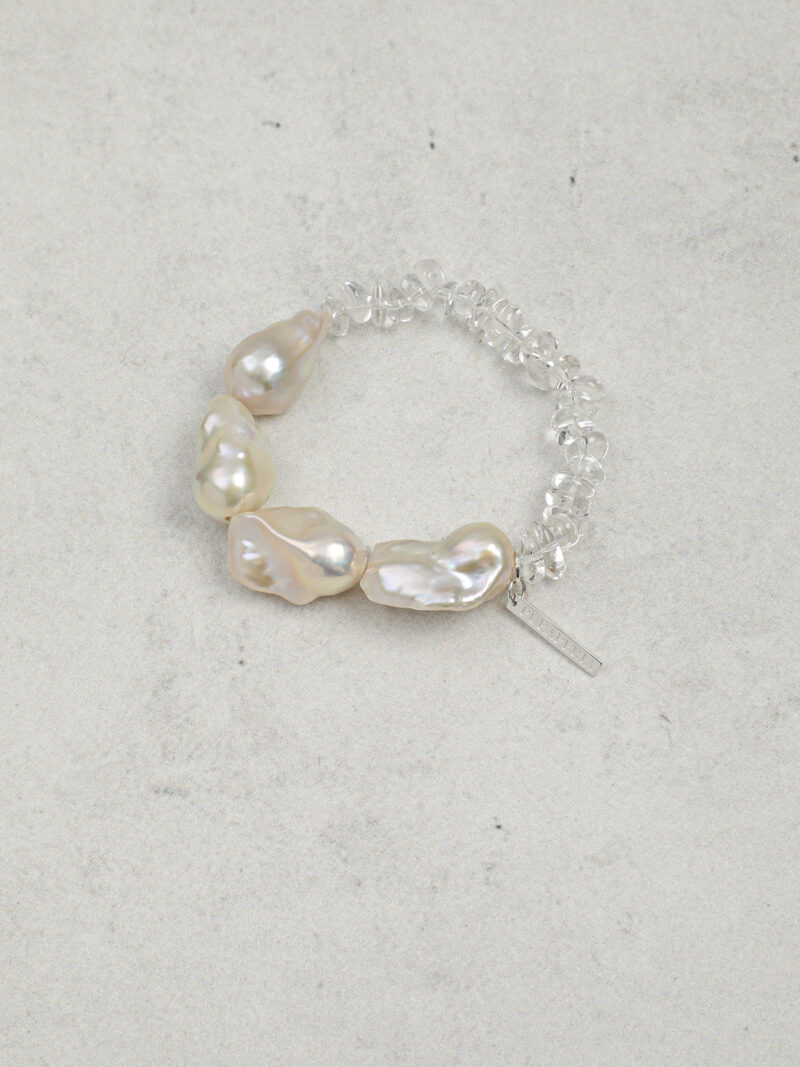 Aura & Qi detail 1J7A2411 Original detail view of Clear Quartz & Cultured Pearl Bracelet
